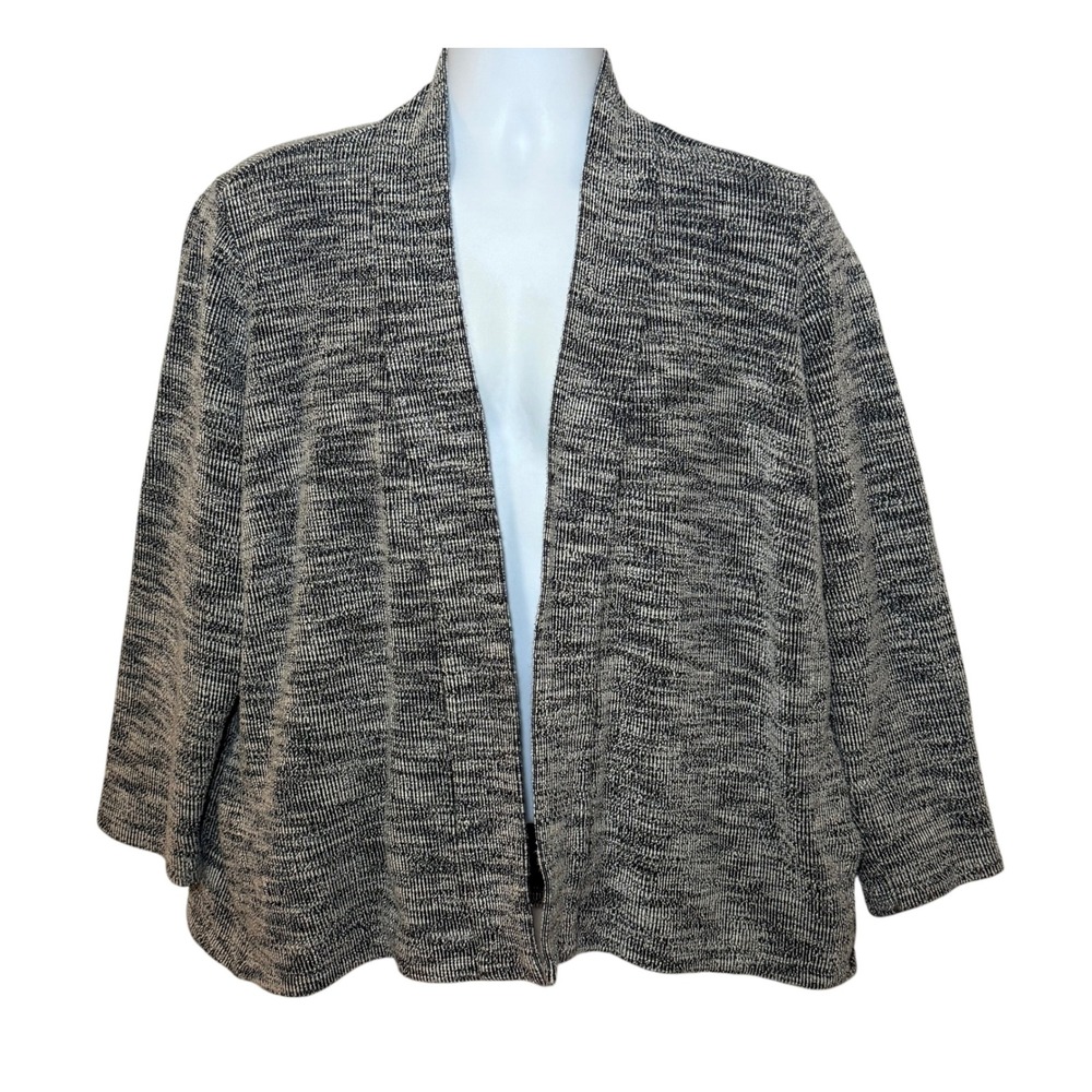 Eileen Fisher Woman Cardigan‎ Sweater 1X Black White Textured Cotton Knit Blazer